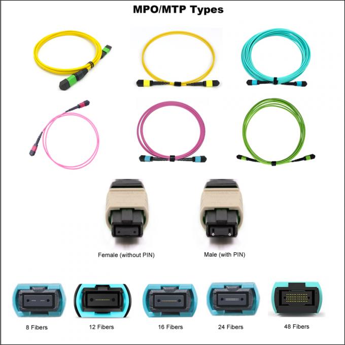 100G एमपीओ MTP Male MM Low Insertion Loss 3.0mm Trunk 12C Fiber Optic Patchcord 1